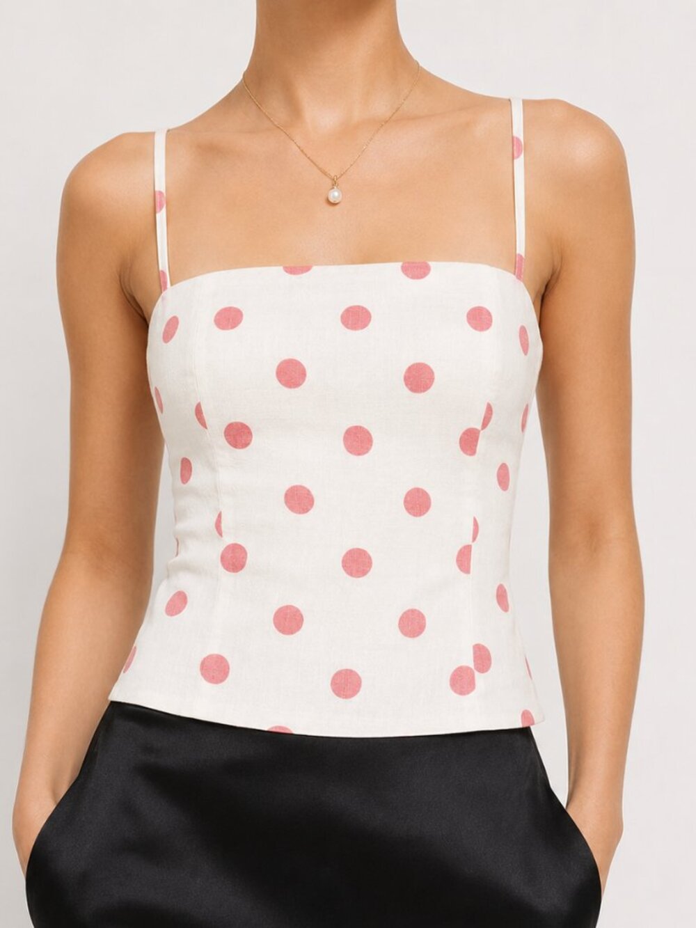 Reformation Overland Linen Top Andie Pink Polka Dot Cami 0